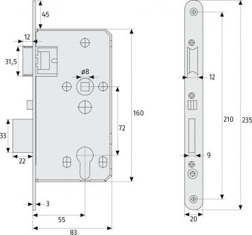 Preview: Abus selbstverriegelndes Einsteckschloss TKZ40/20 R/L PZ