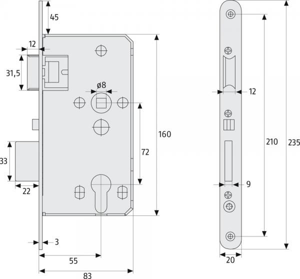 Abus selbstverriegelndes Einsteckschloss TKZ40/20 R/L PZ