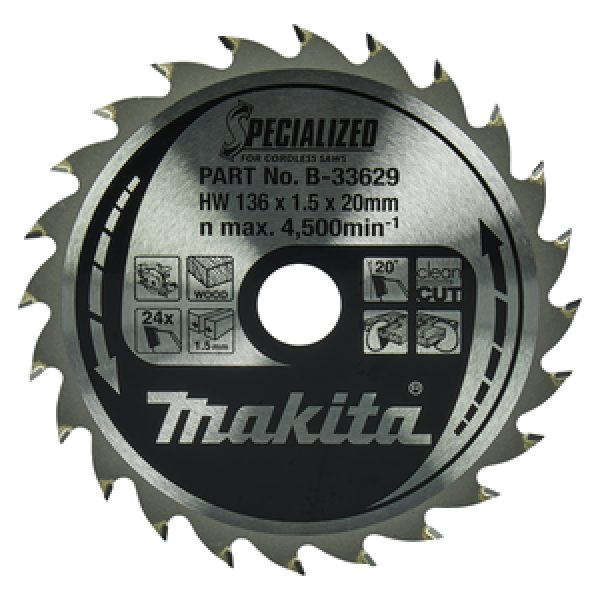 Makita Kreissägeblatt Specialized 136 × 20 mm, 24 Zähne B-33629
